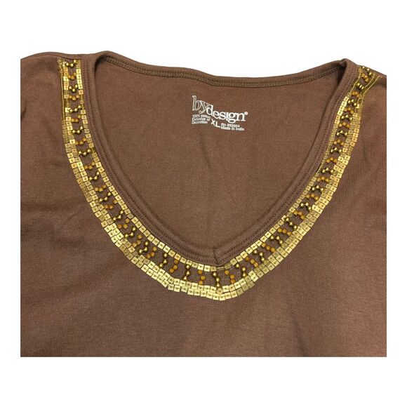 ByDesign Brown V-Neck Short Sleeved Shirt Women’s Size XL - Picture 4 of 9